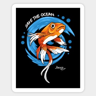 Save the Ocean Orange Fish with Blue Waves - Environment Sticker